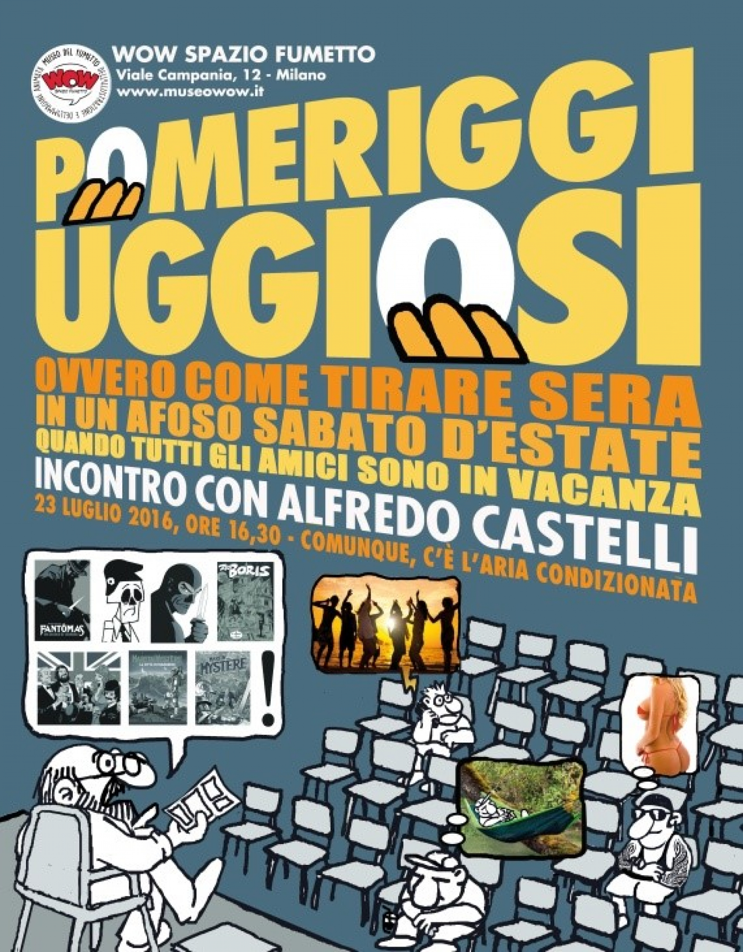 <p>Sabato 23 luglio <a target="_blank" href="http://www.sergiobonelli.it/sezioni/431/creatore"><strong>Alfredo Castelli</strong></a> sar&agrave; il protagonista di un <strong>incontro molto speciale</strong> dal titolo nel pi&ugrave; puro stile castelliano: POMERIGGI UGGIOSI, OVVERO COME TIRARE SERA IN UN SABATO D&#39;ESTATE QUANDO GLI AMICI SONO IN VACANZA. Oggi vi annoier&agrave; ALFREDO CASTELLI! Battute a parte, Alfredo Castelli non solo non &egrave; mai noioso ma soprattutto &egrave; uno degli autori meglio indicati a raccontarci le <strong>origini del &quot;Re del Terrore&quot;</strong>: oltre ad aver scritto il pi&ugrave; completo volume mai dedicato al mito di&nbsp;<strong>Fant&ocirc;mas</strong>, ha cominciato a collaborare a Diabolik nel 1964, pochissimo tempo dopo la sua creazione. Nel gennaio 1965, sulle pagine di Diabolik, &egrave; comparso il suo primo lavoro fumettistico, la serie umoristica <em><strong>Scheletrino</strong></em>; poco pi&ugrave; tardi ha cominciato a scrivere le avventure dell&#39;inafferrabile criminale, alcune delle quali, come &quot;La morte di Eva Kant&quot;, sono divenute dei classici. Soprattutto &egrave; all&#39;origine di molte idee diabolike &ldquo;fuori canone&rdquo;, dalle strisce per i quotidiani, ai racconti brevi &ldquo;localizzabili&rdquo; al &ldquo;remake&rdquo; della prima avventura. Dalla sua collaborazione con Mario Gomboli sono nate <strong>Diabetik</strong> - la prima delle molte parodie di Diabolik - e otto storie pubblicate da<em> Cosmopolitan</em>, nelle quali Eva Kant &egrave; protagonista assoluta. L&rsquo;incontro &egrave; anche l&rsquo;occasione per occuparci dei <strong>progetti futuri</strong> di Castelli: si comincia con gli albetti <strong>La citt&agrave; in equilibrio</strong>, illustrato da Torti e ambientato a Civita di Bagnoregio, per arrivare a <em><strong>Martin Myst&egrave;re incontra Zio Boris</strong></em>, il pi&ugrave; recente di una serie di fascicoli pubblicati fin dal 2003 nell&rsquo;ambito di Riminicomix. <strong>Zio Boris</strong>, lastriscia a fumetti creata nel 1969 da Alfredo Castelli &amp; Carlo Peroni e ripresa oggi da Daniele Fagarazzi in appendice a Martin Myst&egrave;re, potrebbe infatti avere presto un sorprendente rilancio. Si spazier&agrave; sul passato e sul futuro sfogliando lo &quot;<strong>Speciale Martin Myst&egrave;re</strong>&rdquo; numero 33, <em><strong>Anni 30: Troppi Super Eroi!</strong></em>, e, soprattutto, si parler&agrave; dei due grandi eventi mysteriani del 2016, che vedranno la luce il 1&deg; settembre e il 5 novembre di quest&rsquo;anno. <strong>Alfredo Castelli</strong> (Milano, 1947) ha celebrato nel 2015 il cinquantesimo anno della sua variegata attivit&agrave; nell&rsquo;ambito del fumetto: ha infatti esordito giovanissimo nel 1965 come sceneggiatore specializzato per il target ragazzi. Ideatore della popolare serie <em>Martin Myst&egrave;re</em>, pubblicata a partire dal 1982 da Sergio Bonelli Editore, &egrave; giornalista professionista dal 1974.</p>