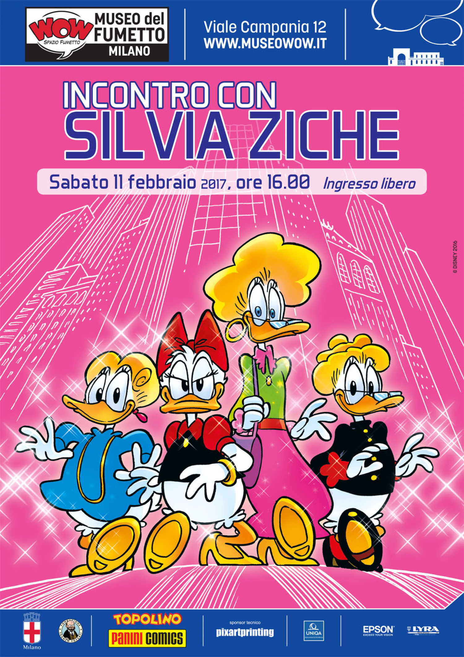 <p><a target="_blank" href="http://www.silviaziche.com/"><strong>Silvia Ziche</strong></a> &egrave; la <strong>disegnatrice pi&ugrave; famosa di Topolino e Paperino</strong>. Tutte le settimane &egrave; una sua divertentissima <strong>vignetta</strong> ad aprire il settimanale <strong><em>Topolino</em></strong>, commentando i temi del numero ma anche a volte argomenti di attualit&agrave;. Il suo tratto inconfondibile e deformato la rende l&#39;illustratrice perfetta per le storie folli scritte da <strong>Tito Faraci</strong> o, pi&ugrave; di recente, da <strong>Sio</strong>, la star di webcomics e youtube, autore dei fumetti di Scottecs. Insieme allo sceneggiatore Marco Bosco ha realizzato una serie di storie dedicate alle<strong> papere di Paperopoli</strong> &ndash; Paperina, Brigitta, Nonna Papera e Miss Paperett &ndash; che da comprimarie diventano protagoniste di divertenti avventure all&#39;insegna del <em>girl power</em>.</p><p>&nbsp;<p>Ma Silvia Ziche ha anche un&#39;importante carriera come <strong>autrice completa</strong>. &Egrave; lei, infatti, a scrivere e disegnare lunghissime saghe demenziali come &ldquo;Topokolossal&rdquo;, la &ldquo;Papernovela&rdquo;, &ldquo;Il Grande Splash&rdquo; o &ldquo;Paperina di Rivondosa&rdquo;, pietre miliari dell&#39;<strong>umorismo disneyano</strong>. Instancabile, porta avanti anche dei progetti personali come le tavole e le vignette di Lucrezia, che pubblica sul suo blog e su <em>Donna Moderna</em>. <strong>Sabato 11 febbraio alle ore 16:00</strong>, in occasione della <a href="http://www.museowow.it/wow/it/mostra-quattro-volte-paperino/">mostra Quattro volte Paperino</a>,&nbsp;Silvia Ziche ripercorrer&agrave; il suo lavoro per il settimanale Topolino (ma non solo) in un incontro aperto al pubblico, in compagnia di Maria-Angela Silleni, collaboratrice del sito Lo Spazio Bianco. Seguir&agrave; una <strong>sessione di dediche e disegni</strong>. Presso il bookshop di WOW Spazio Fumetto sar&agrave; possibile acquistare il volume <em>Topolino Pink Edition</em>, dedicato alle storie della coppia Bosco-Ziche, <em>Topolino e la spada di ghiacciolo</em> con Sio e altri fumetti tutti da ridere. <strong>Silvia Ziche</strong> pubblica le prime tavole su <em>linus</em> nel 1987. Approda poi sulle pagine di <em>Cuore</em>, <em>Smemoranda</em>, <em>Topolino</em>, <em>Comix</em>. Nel tempo si sono susseguite varie altre collaborazioni a periodici, pi&ugrave; alcune uscite in libreria. In generale, alterna la scrittura di lunghe storie a puntate (Disney), alla ideazione di strisce e vignette. Prosegue, in parallelo, una costante collaborazione con le testate Disney, e una produzione autonoma. Il suo personaggio pi&ugrave; recente, Lucrezia, appare settimanalmente sulle pagine di <em>Donna Moderna</em> e, saltuariamente, in libreria. || DA MODIFICARE</p></p>