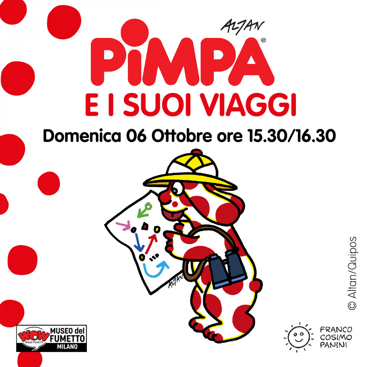 <p><strong>Tornano i&nbsp;laboratori del weekend di Didattica WOW!</strong></p><p><strong>Domenica 6 ottobre ci aspetta un nuovo appuntamento con la&nbsp;<a target="_blank" href="https://www.pimpa.it/">Pimpa</a>&reg;.</strong></p><p>Scopriamo che luoghi incredibili e lontani ha visitato la nostra cagnolina bianca a pallini rossi, e quali nuovi amici ha incontrato!<br />Attivit&agrave; realizzata in collaborazione con&nbsp;<strong>Franco Panini Ragazzi</strong>.</p><p>&nbsp;</p><p>Il laboratorio &egrave; per bambini&nbsp;<strong>dai&nbsp;4 ai 7 anni</strong>&nbsp;di et&agrave;.</p><p>&nbsp;</p>