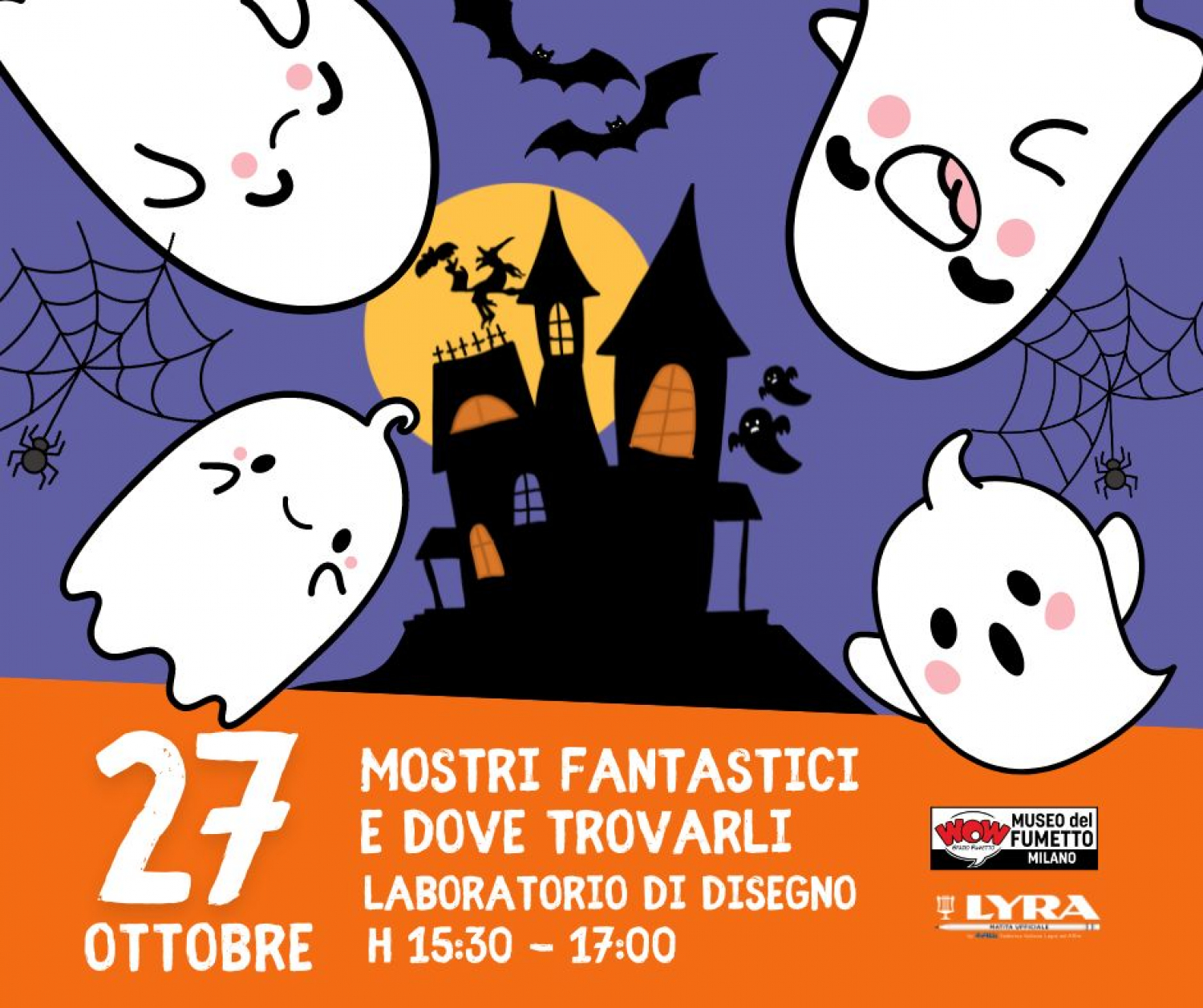 <p><strong>Tornano i&nbsp;laboratori del weekend di Didattica WOW!</strong></p><p>Mostri, fantasmi, vampiri e zucche... Ci prepariamo alla notte di Halloween sprigionando la nostra creativit&agrave;!</p><p>Disegniamo i personaggi pi&ugrave; iconici di questa festivit&agrave;, lasciamo che prendano vita attraverso i nostri disegni, e non dimentichiamoci di far vivere loro una storia a fumetti assolutamente mostruosa!&nbsp;</p><p>&nbsp;</p><p>Il laboratorio &egrave; per bambini&nbsp;<strong>dagli&nbsp;8&nbsp;anni</strong>&nbsp;di et&agrave;.</p><p>&nbsp;</p>