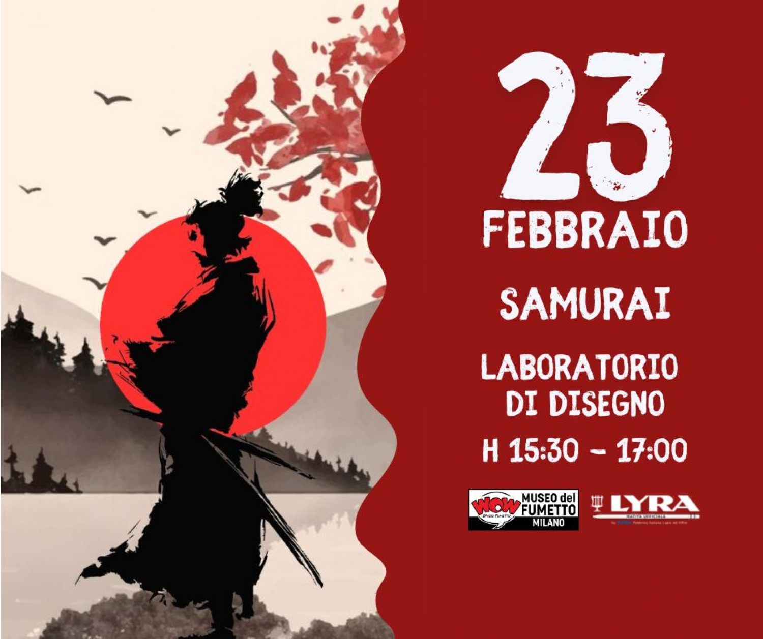 <p><strong>Tornano i&nbsp;laboratori del weekend di Didattica WOW!</strong></p><p>Il vero samurai segue il codice cavalleresco chiamato bushido, la via del guerriero, una vita dedita alla disciplina e all&rsquo;onore. Nella cultura odierna&nbsp;il samurai &egrave; una figura diventata&nbsp;iconica, personaggio chiave di tantissimi amati manga.</p><p>Impariamo insieme&nbsp;le tecniche di disegno manga scoprendo&nbsp;allo stesso tempo curiosit&agrave; e aspetti dei samurai!</p><p>&nbsp;</p><p>Il laboratorio &egrave; per bambini&nbsp;<strong>dagli 8&nbsp;anni</strong>&nbsp;di et&agrave;.</p><p>&nbsp;</p>