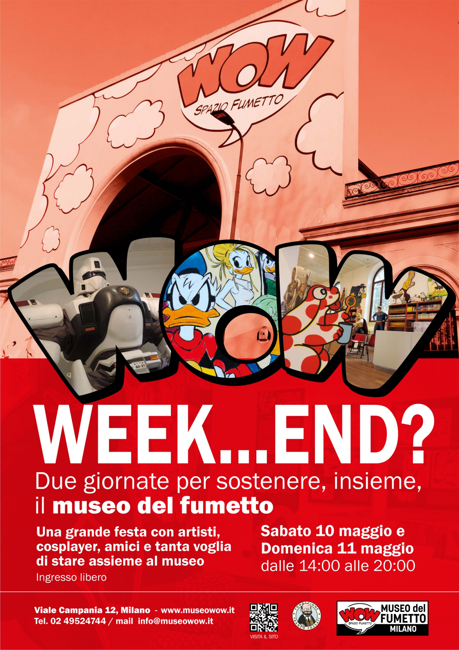 <p>Sabato 10 e domenica 11 maggio vi aspettiamo a WOW Spazio Fumetto per due pomeriggi con tanti amici del museo, per sostenerlo in questo periodo di difficolt&agrave;. Una grande festa con artisti, amici e tanta voglia di stare assieme al museo.</p><p>&nbsp;</p><p>Grazie alla campagna mediatica avviata un mese fa, giornali e tv nazionali parlano di noi e mantengono vivo l&rsquo;interesse sulla nostra situazione.&nbsp;</p><p>La raccolta fondi ci ha consentito di far fronte ad alcune spese di mantenimento di uno spazio che allo stato attuale non &egrave; pi&ugrave; in nostra concessione, ma che consuma comunque energia e risorse. Il vostro sostegno &egrave; importante e grazie a voi ce la stiamo facendo.<br />La petizione rivolta al Comune ha superato le 10.000 firme (oltre 1.000 quelle cartacee, le altre on line), e la raccolta continua!</p><p>&nbsp;</p><p>La campagna informativa sta diffondendosi anche all&#39;estero, con l&#39;adesione di nomi importanti della cultura e della Nona Arte.&nbsp;</p><p>Con il Comune di Milano e la sua avvocatura, pi&ugrave; propositivi che in passato, &egrave; allo studio una nuova prospettiva. Incrociamo le dita.<br />L&rsquo;incertezza sul futuro, nel frattempo, ci costringe a cambiare i piani culturali, gli accordi con i partner delle mostre e i contratti di fornitura causando non pochi danni, soprattutto economici. Attualmente stiamo andiamo avanti nel servizio culturale che offriamo alla cott&agrave; e al mondo della Nona Arte da quattordici anni, sperando di non doverlo sospendere o interrompere.</p><p>&nbsp;</p><p><strong>Programma delle due giornate (in costante aggiornamento):</strong></p><p><br /><strong>Sabato 10 maggio</strong>, dalle 14:00 alle 20:00<br />Incontro con autori come Bruno Bozzetto, Guido Silvestri (Silver), ecc.</p><p>Saranno presenti&nbsp; anche i supereroi del gruppo Multiverso&nbsp;Cosplay&nbsp;Italia.</p><p>Presentazione del progetto social &quot;Fumetti Uniti Contro lo Sfratto&quot; Iniziativa coordinata da Ivan Manuppelli (in arte Hurricane) con AFA (Autoproduzioni Fichissime Anderground), Pat Carra con le Erbacce, BUM (Brigata Umorismo Milano) e l&#39;animatore Piero Tonin.</p><p>Animazione a cura di:&nbsp;supereroi di&nbsp;Multiverso Cosplay Italia;&nbsp;gruppi ufficiali di costuming di Star Wars (Darth Vader, Stormtrooper e Cavalieri Jedi); Compagnia de&rsquo; Cavalieri in Arme.</p><p>Special Bookshop Corner dove sar&agrave; possibile acquistare stampe firmate a tiratura limitata e sketch unici il cui ricavato andr&agrave; a sostegno del WOW Spazio Fumetto.</p><p><br /><strong>Domenica 11 maggio</strong> dalle 14:00 alle 20:00<br />Incontro e possibilit&agrave; di dedica, a sostegno del WOW Spazio Fumetto, con fumettisti noti per le pubblicazioni nelle maggiori case editrici italiane (e non), tra cui Claudio Sciarrone, Lola Airaghi, Gianfranco Florio, Luca Usai e Pasquale Frisenda.</p><p>Presentazione del libro &ldquo;I Cavalieri dello Zodiaco. Saint Cloth Series&rdquo; a cura dell&rsquo;associazione Saint Seiya Vintage Italia.</p><p>Special Bookshop Corner dove sar&agrave; possibile acquistare stampe firmate a tiratura limitata e sketch unici il cui ricavato andr&agrave; a sostegno del WOW Spazio Fumetto.</p><p>&nbsp;</p><p>&nbsp;</p>